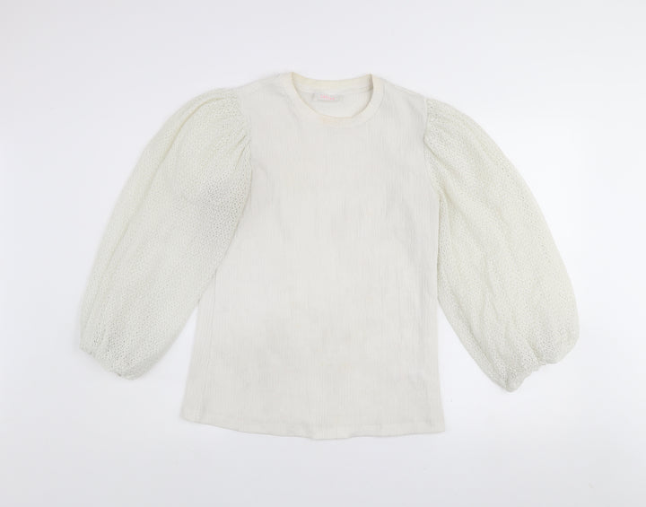 Savida Women Ivory Puff Sleeve Blouse Size 14 Polyester Top