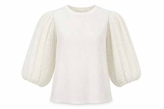 Front view of Savida Women Ivory Puff Sleeve Blouse, size 14, Polyester Top