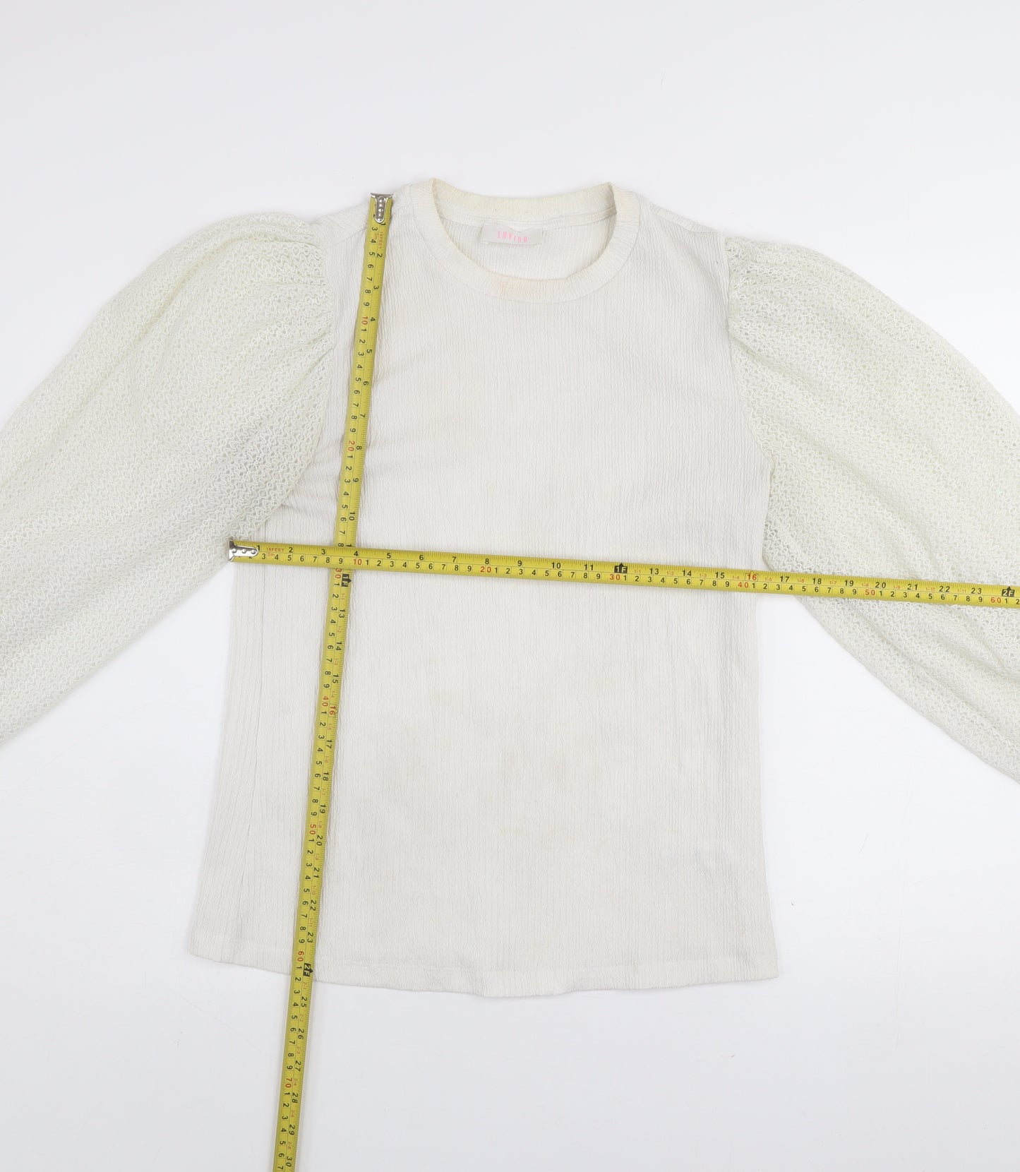 Savida Women Ivory Puff Sleeve Blouse Size 14 Polyester Top