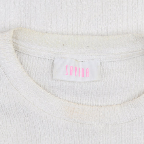 Savida Women Ivory Puff Sleeve Blouse Size 14 Polyester Top