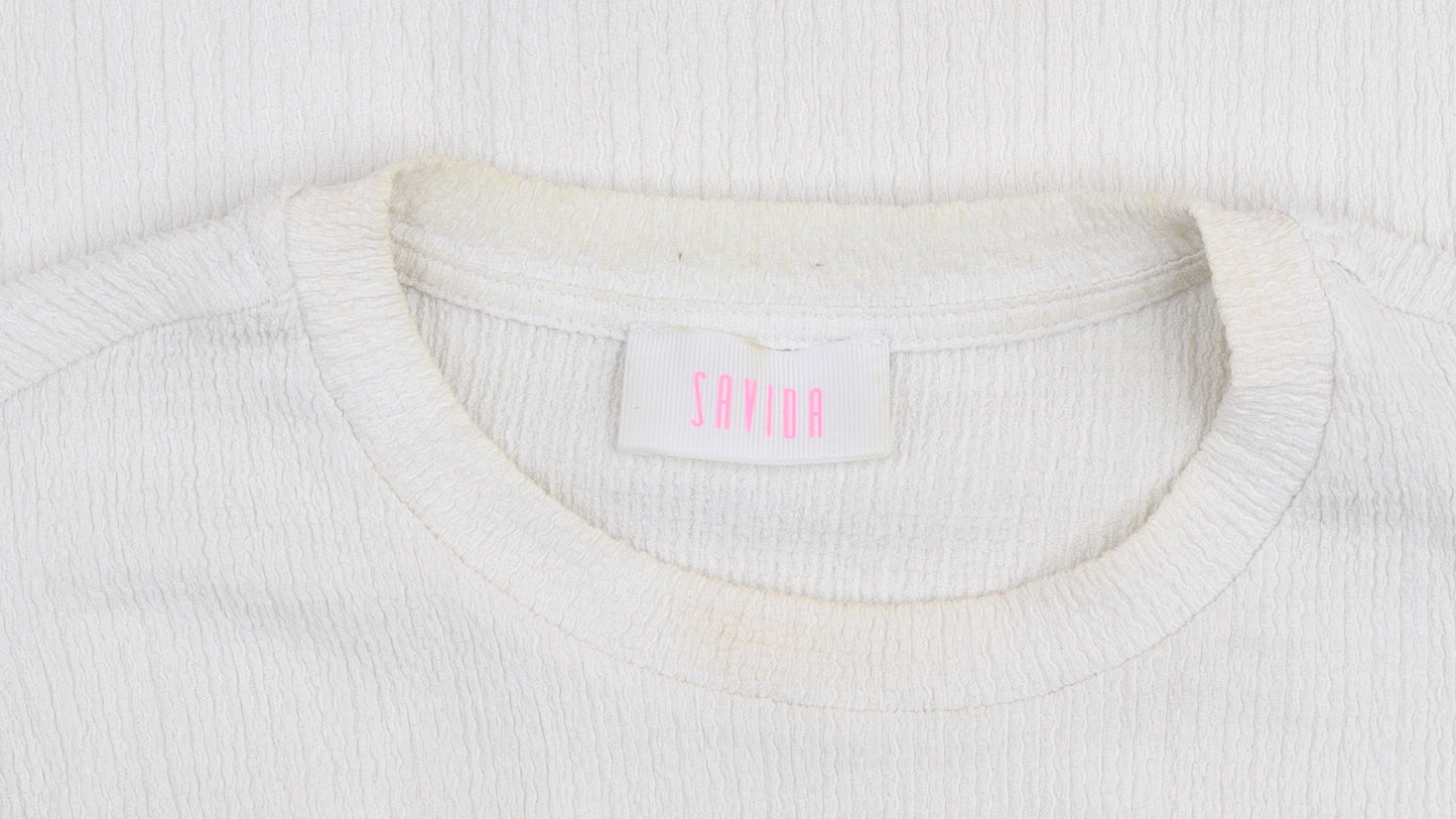 Savida Women Ivory Puff Sleeve Blouse Size 14 Polyester Top
