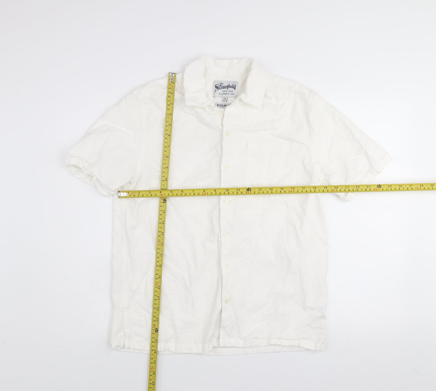 The Stronghold Men's White Regular Fit Cotton Short Sleeve Shirt M