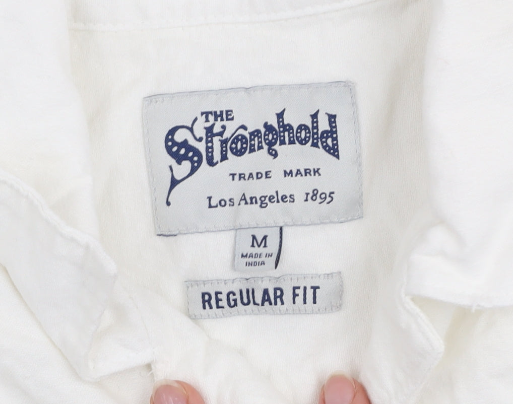 The Stronghold Men's White Regular Fit Cotton Short Sleeve Shirt M