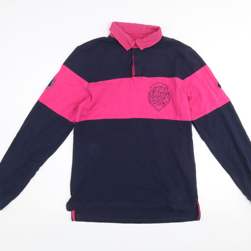 Asics Men's Blue & Pink Colourblock Rugby Shirt Size S Long Sleeve
