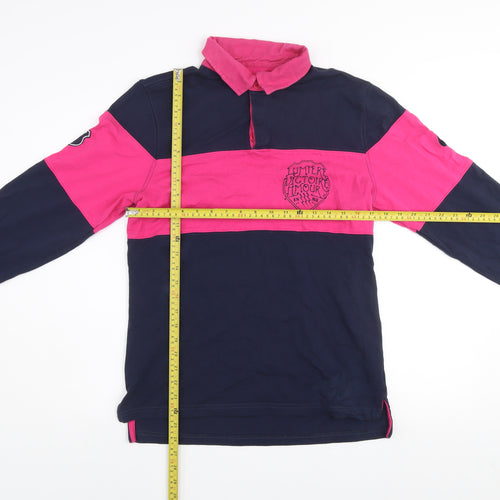Asics Men's Blue & Pink Colourblock Rugby Shirt Size S Long Sleeve