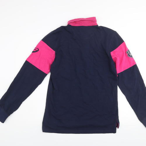 Asics Men's Blue & Pink Colourblock Rugby Shirt Size S Long Sleeve