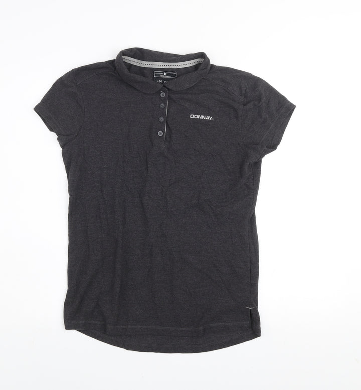 Donnay Women's Black Polo Shirt UK 14 Cotton Blend Casual Top
