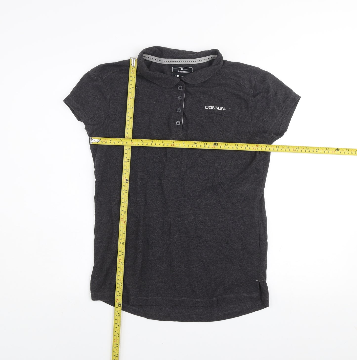 Donnay Women's Black Polo Shirt UK 14 Cotton Blend Casual Top