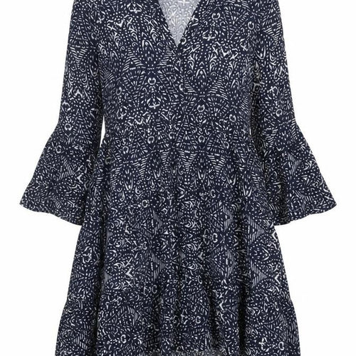 Zabaione Women's Blue Geometric Wrap Dress Size M Long Sleeve
