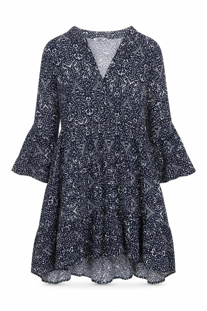Zabaione Women's Blue Geometric Wrap Dress Size M Long Sleeve