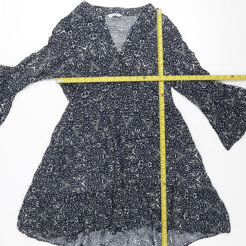 Zabaione Women's Blue Geometric Wrap Dress Size M Long Sleeve