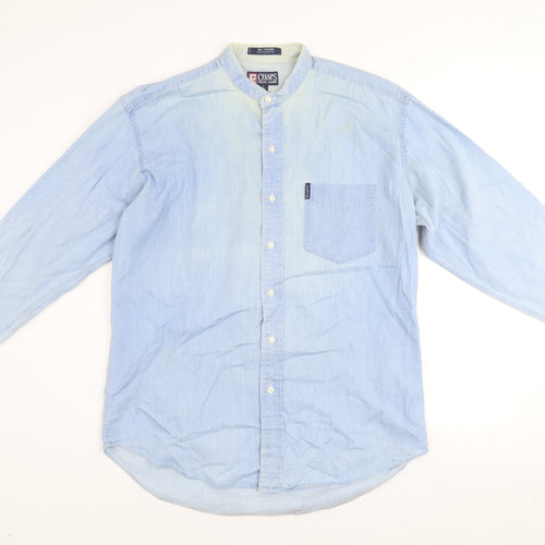 Chaps Ralph Lauren Men's Light Blue Cotton Band Collar Shirt Size 16