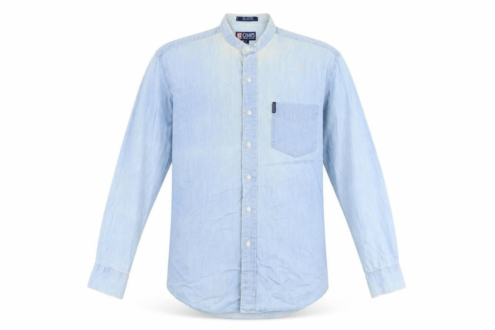 Chaps Ralph Lauren Men's Light Blue Cotton Band Collar Shirt Size 16