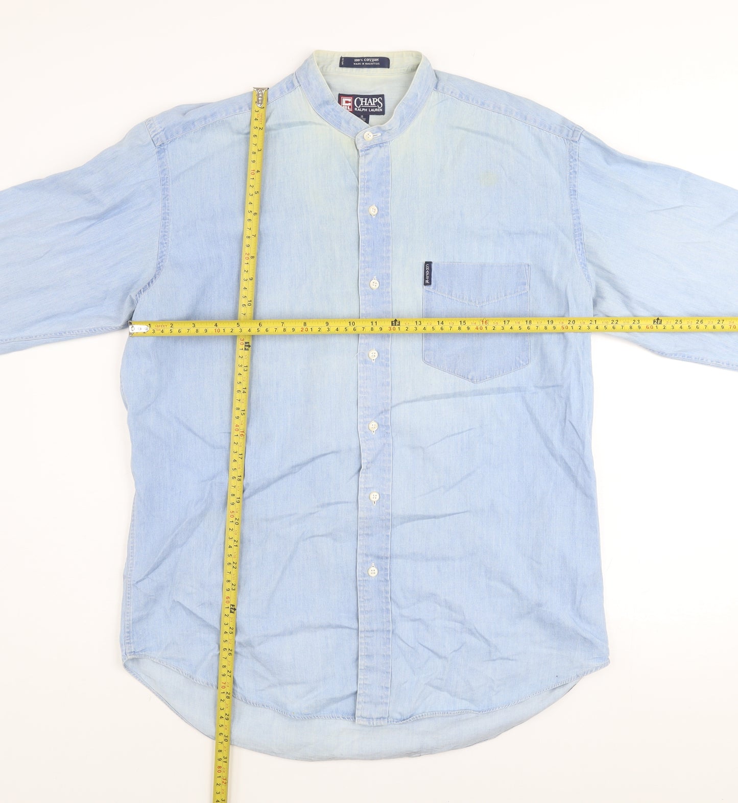 Chaps Ralph Lauren Men's Light Blue Cotton Band Collar Shirt Size 16