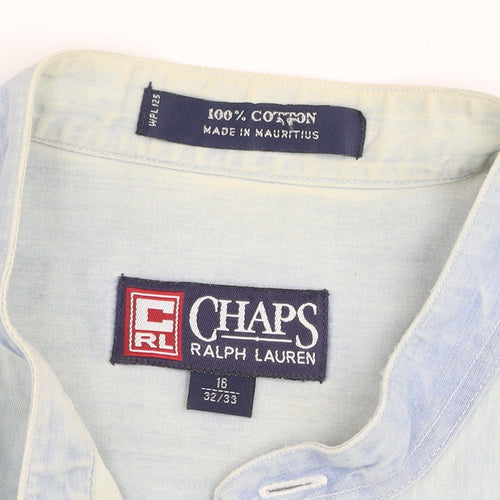 Chaps Ralph Lauren Men's Light Blue Cotton Band Collar Shirt Size 16