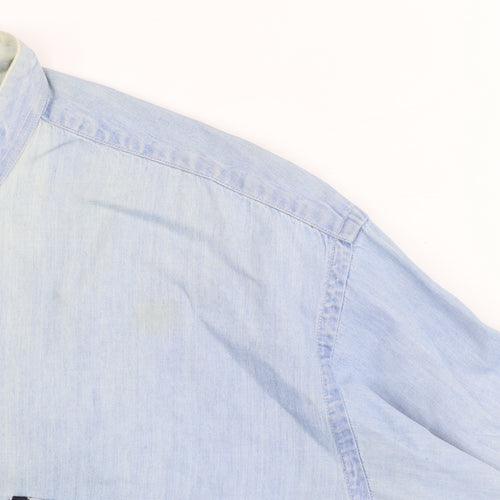 Chaps Ralph Lauren Men's Light Blue Cotton Band Collar Shirt Size 16
