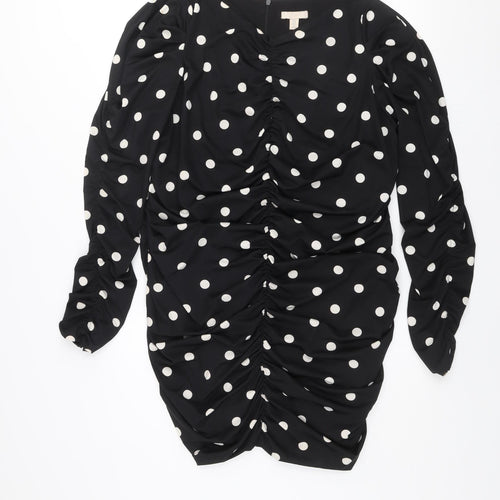 H&M Women’s Black Polka Dot Ruched Bodycon Short Dress XL