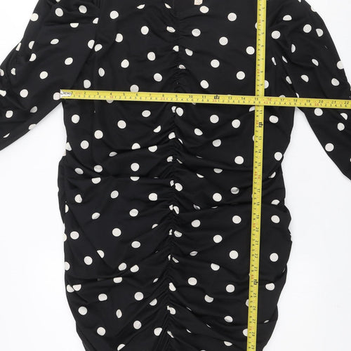 H&M Women’s Black Polka Dot Ruched Bodycon Short Dress XL