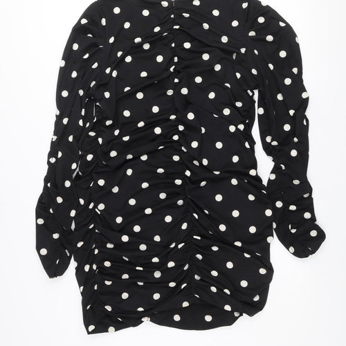 H&M Women’s Black Polka Dot Ruched Bodycon Short Dress XL