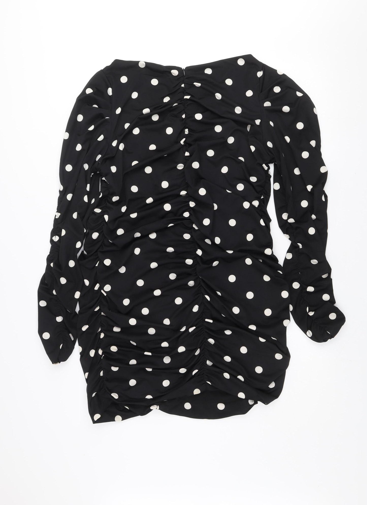 H&M Women’s Black Polka Dot Ruched Bodycon Short Dress XL