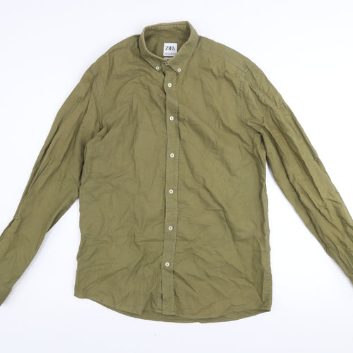 Zara Men’s Green Relaxed Fit Long Sleeve Button-Up Shirt Size S