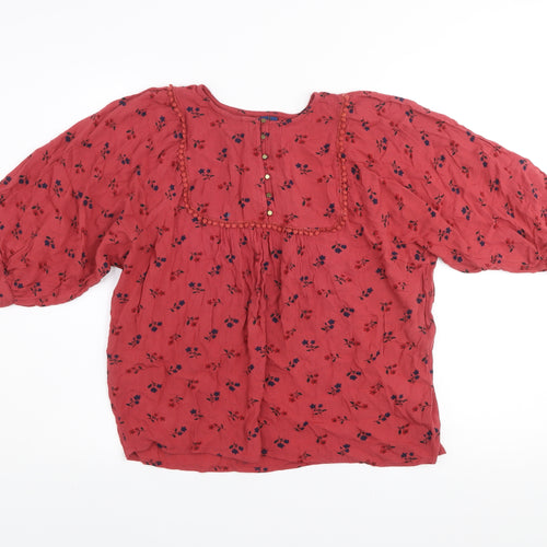Fame Forever Womens Red Floral Peasant Blouse Size S 3/4 Sleeve