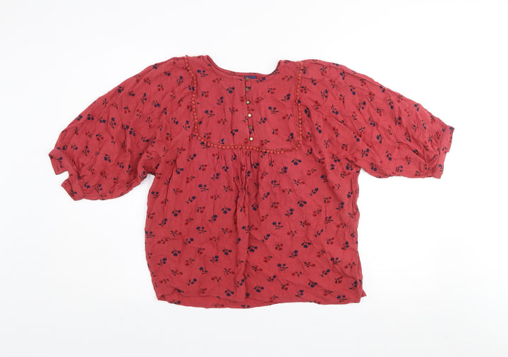 Fame Forever Womens Red Floral Peasant Blouse Size S 3/4 Sleeve
