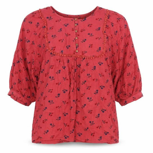 Fame Forever Womens Red Floral Peasant Blouse Size S 3/4 Sleeve