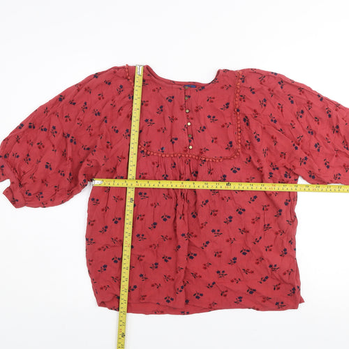 Fame Forever Womens Red Floral Peasant Blouse Size S 3/4 Sleeve