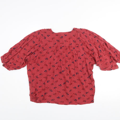 Fame Forever Womens Red Floral Peasant Blouse Size S 3/4 Sleeve