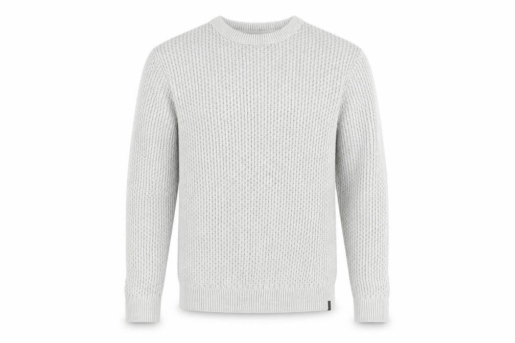 Front view of Jack & Jones Men's Grey Waffle-Knit Crew Neck Jumper, size S