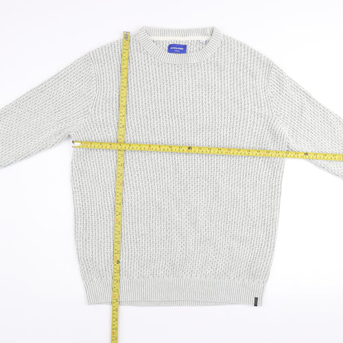 Jack & Jones Men's Grey Waffle-Knit Crew Neck Jumper Size S