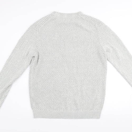 Jack & Jones Men's Grey Waffle-Knit Crew Neck Jumper Size S