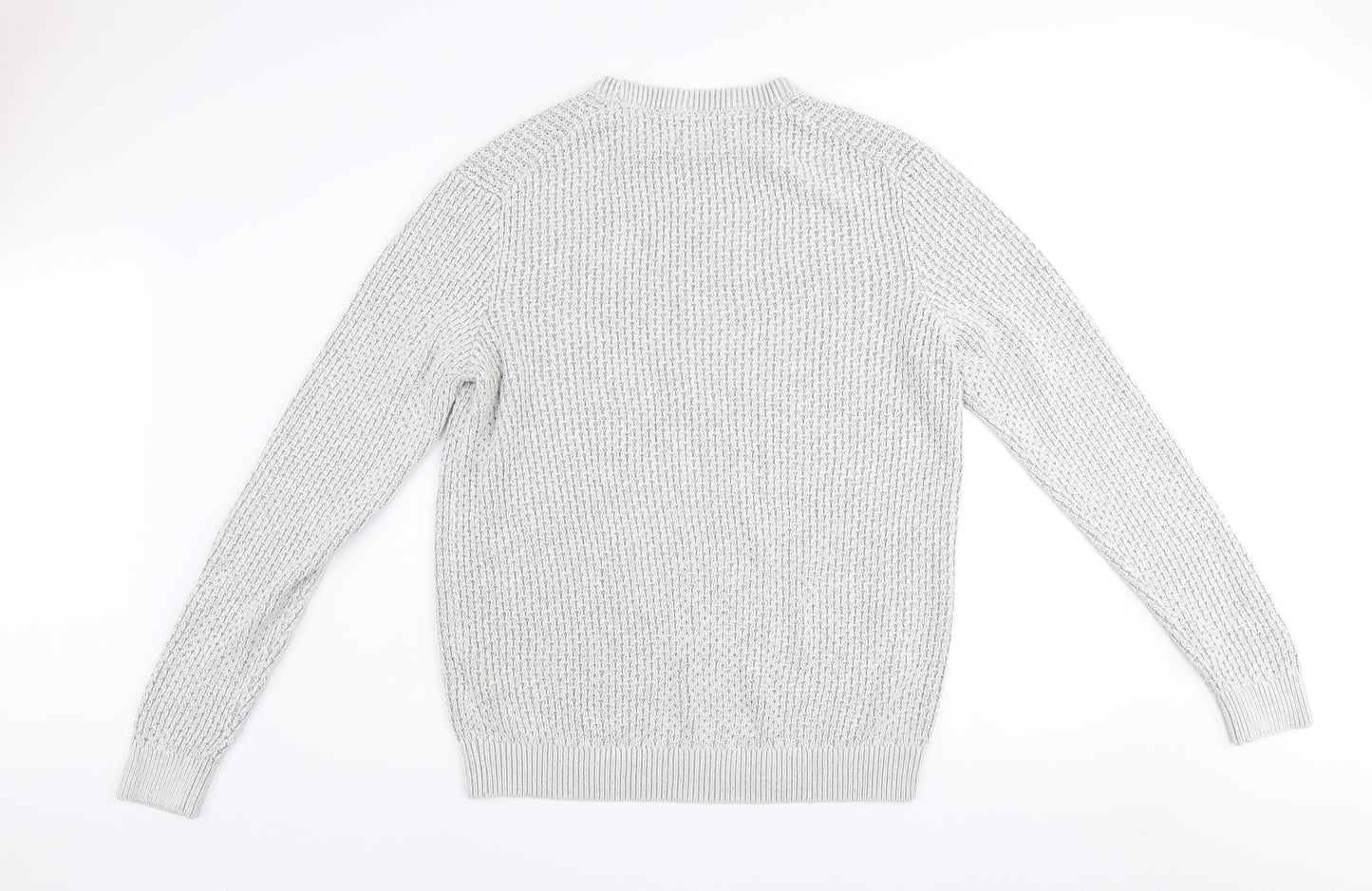 Jack & Jones Men's Grey Waffle-Knit Crew Neck Jumper Size S