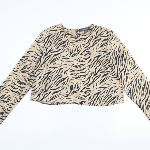 Primark Women Beige Animal Print Long Sleeve Blouse Size 14