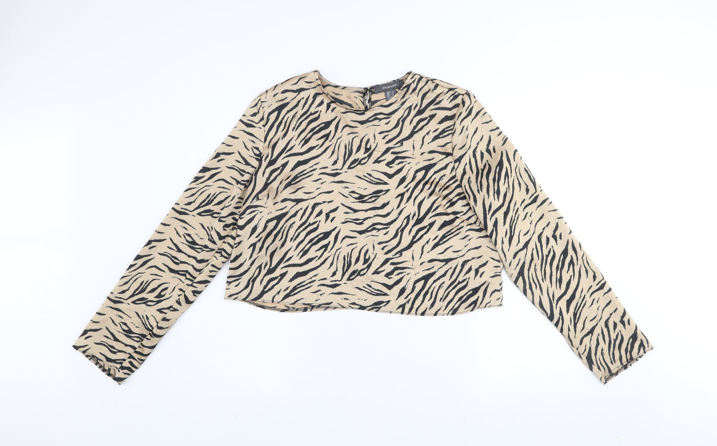 Primark Women Beige Animal Print Long Sleeve Blouse Size 14