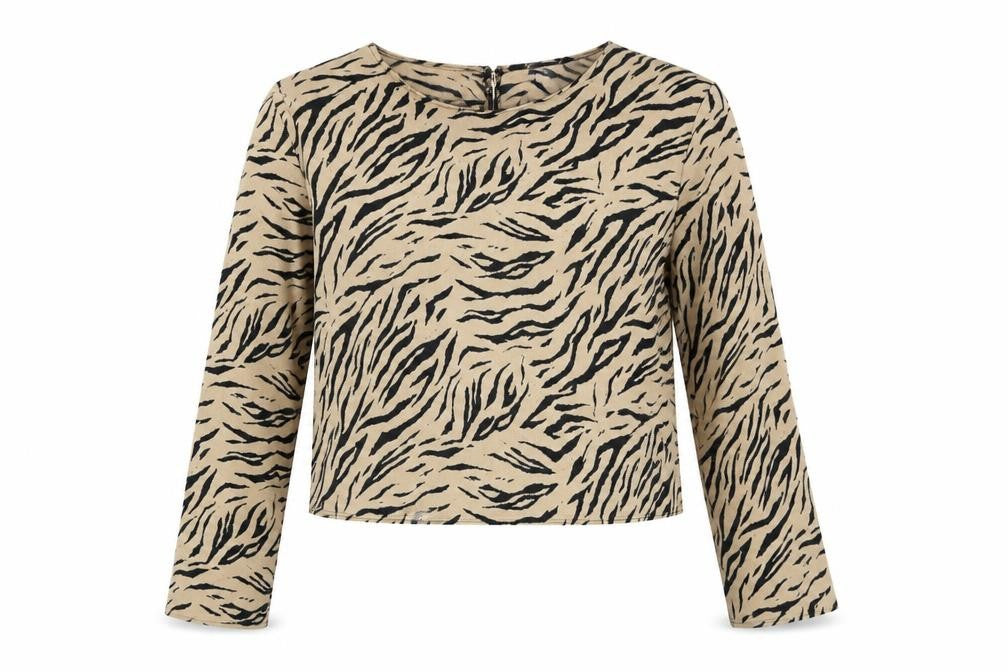 Primark Women Beige Animal Print Long Sleeve Blouse Size 14