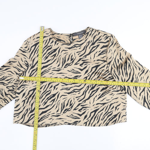 Primark Women Beige Animal Print Long Sleeve Blouse Size 14