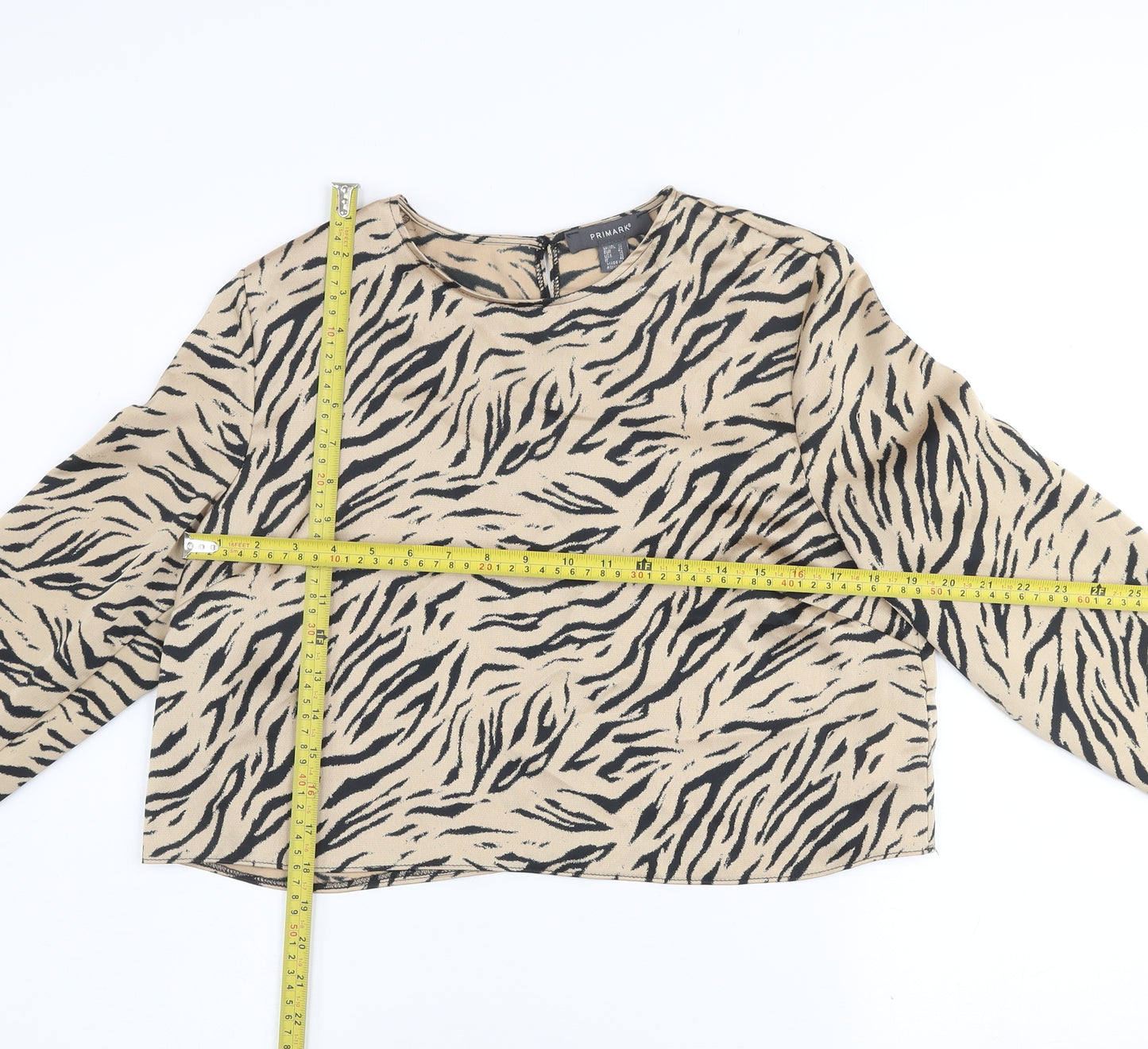 Primark Women Beige Animal Print Long Sleeve Blouse Size 14