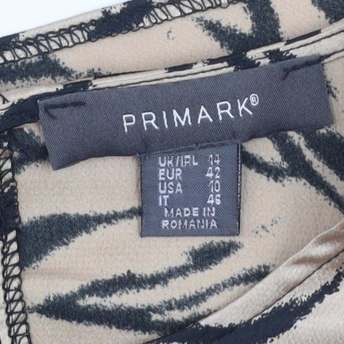 Primark Women Beige Animal Print Long Sleeve Blouse Size 14
