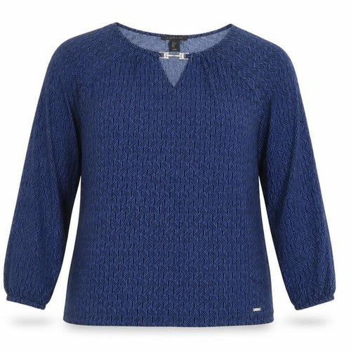 Tahari Women's Blue Geometric V-Neck Long Sleeve Tunic Blouse Size L