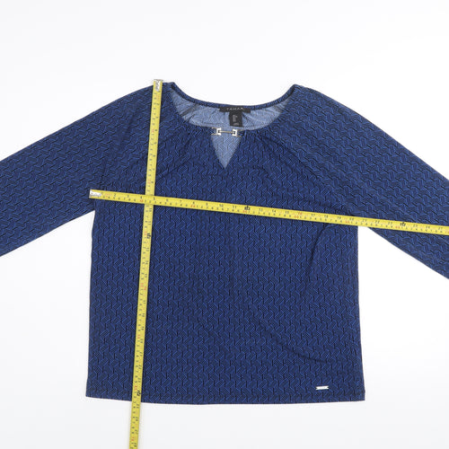 Tahari Women's Blue Geometric V-Neck Long Sleeve Tunic Blouse Size L