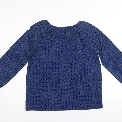 Tahari Women's Blue Geometric V-Neck Long Sleeve Tunic Blouse Size L