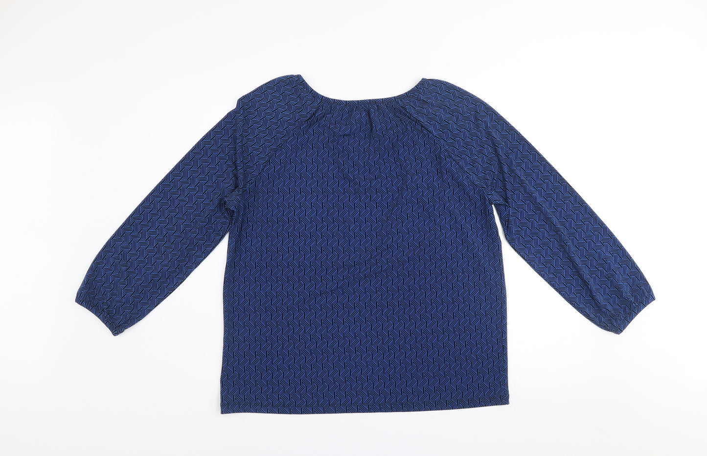 Tahari Women's Blue Geometric V-Neck Long Sleeve Tunic Blouse Size L