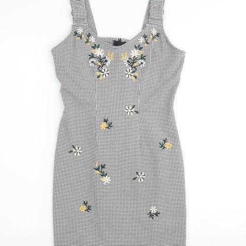 Topshop Women Black Check Embroidered Pinafore Dress Size 10