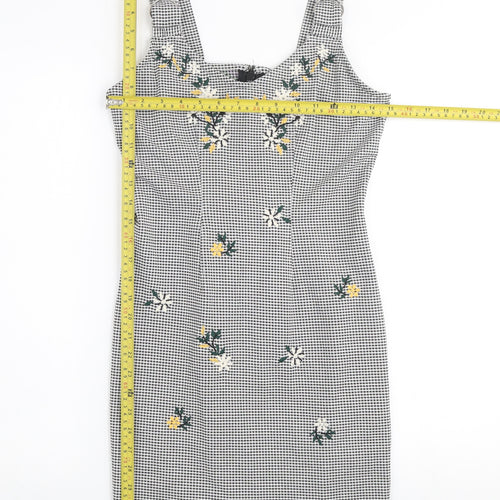 Topshop Women Black Check Embroidered Pinafore Dress Size 10