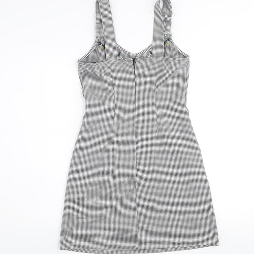 Topshop Women Black Check Embroidered Pinafore Dress Size 10
