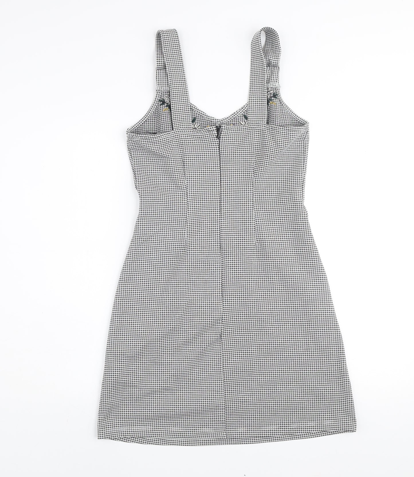 Topshop Women Black Check Embroidered Pinafore Dress Size 10