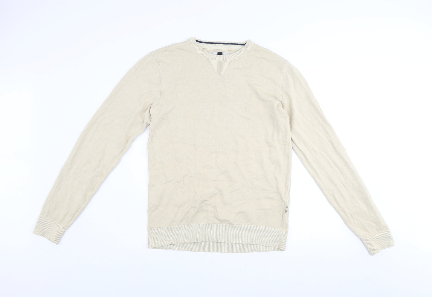 Blend Men's Beige Cotton Crew Neck Pullover Jumper Size L