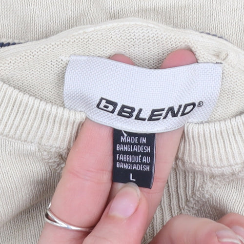 Blend Men's Beige Cotton Crew Neck Pullover Jumper Size L